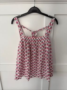 Old Navy White Camisole with Pink Floral Print and Tie-Back